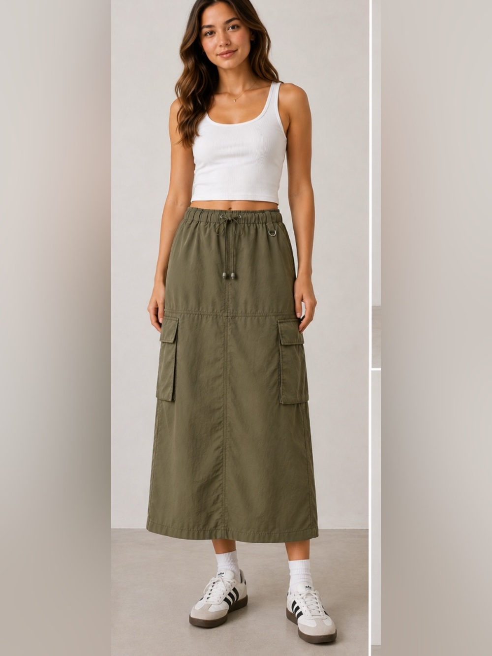 Love Tree Olive Midi/Long Skirt with Cargo Pocket